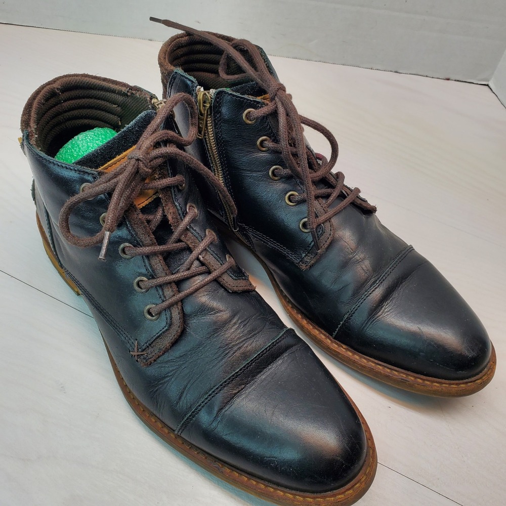 K Swiss Holten Boots Black Leather Side Zip Lace Up‎ Comfort Footbed Size 11 - Picture 2 of 13